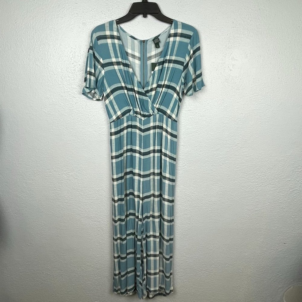 NWT Wild Fable Womens Plaid Short Sleeve Surplice Wide Leg Jumpsuit - Size XS
